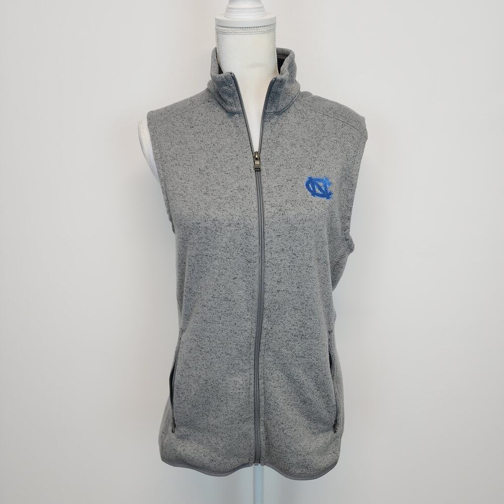 Southern Tide Womens NC Tar Heels Fleece Vest Size S Gray Pockets Full Zip Mock
